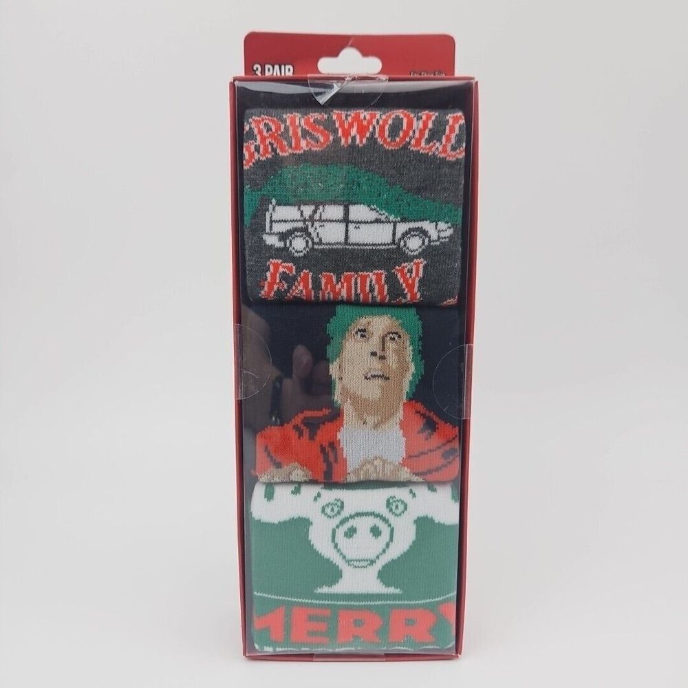 National Lampoon's‎ Christmss Vacation Crew Socks 3 Pack Size 8-12 Holiday Gift